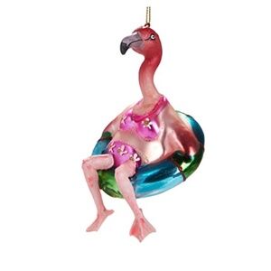 Brubaker whimsical Flamingo in bikini, glass ornament